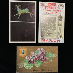 Lot de 3 cartes postales vintage de mars, Bélier//lot de cartes postales vintage de mars en relief, sentiments//lot de cartes postales vintage d'anniversaire de mars couleur chromo