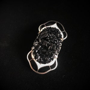 Vintage Art Deco Celluloid Brooch: Black Floral Enamel, c.1925
