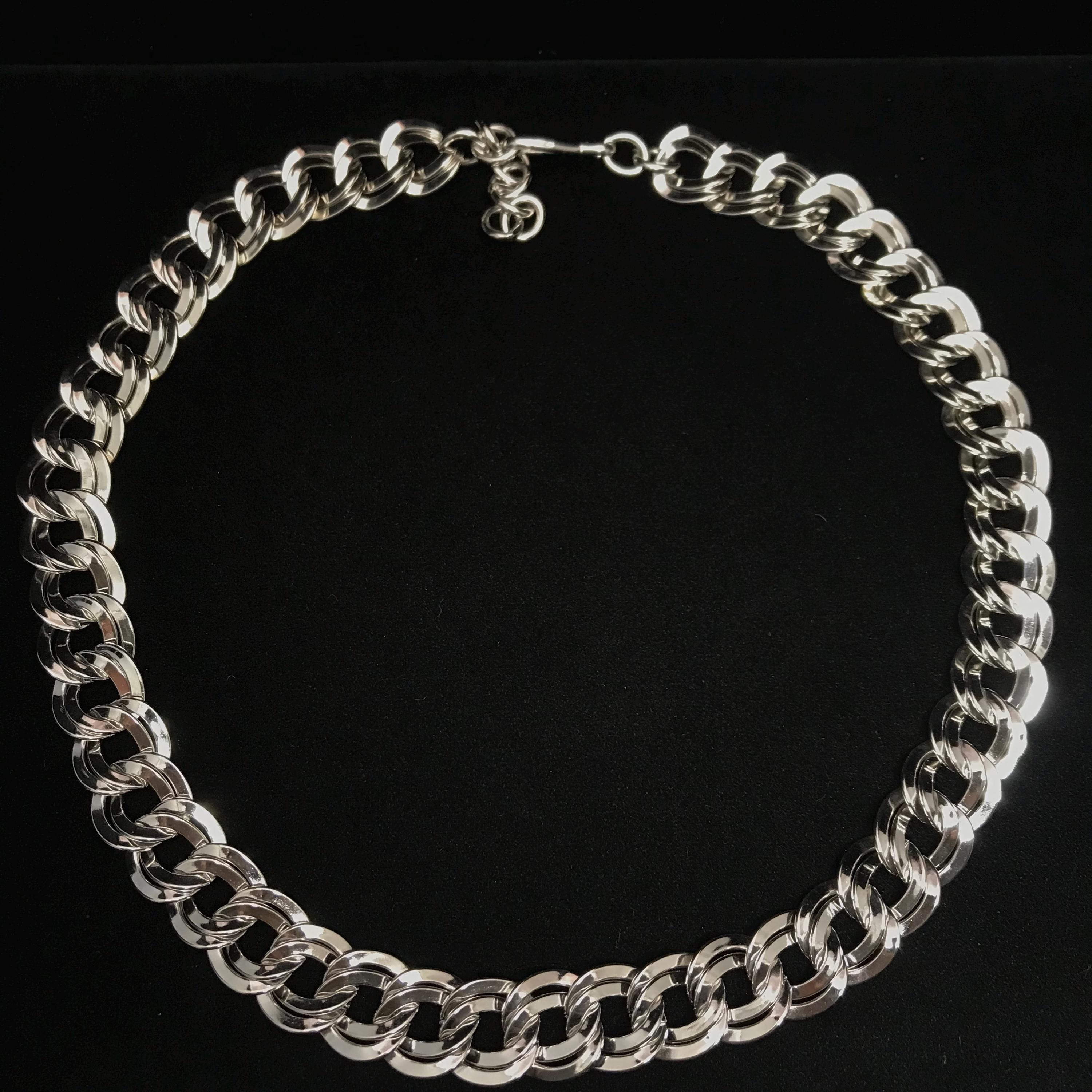 Vintage MONET Silver Tone Chain Choker, 1980s Cable Link Necklace