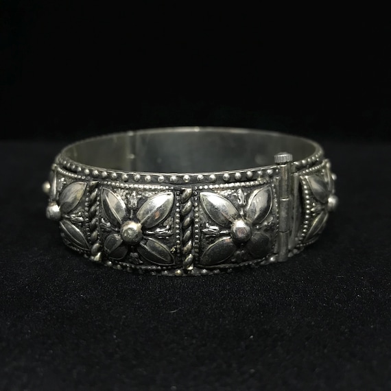 Vintage ALP Nickel Silver Repousse Cuff Bracelet, Alpaca of Italy