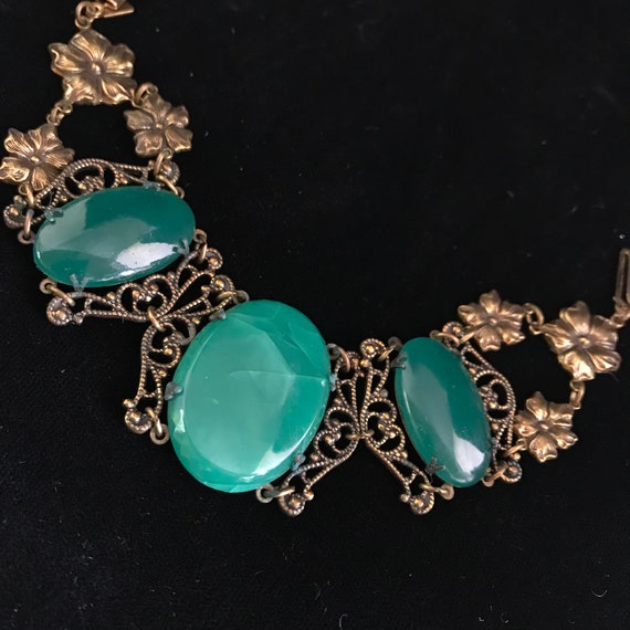 Art nouveau style jade green glass bracelet//7" Be