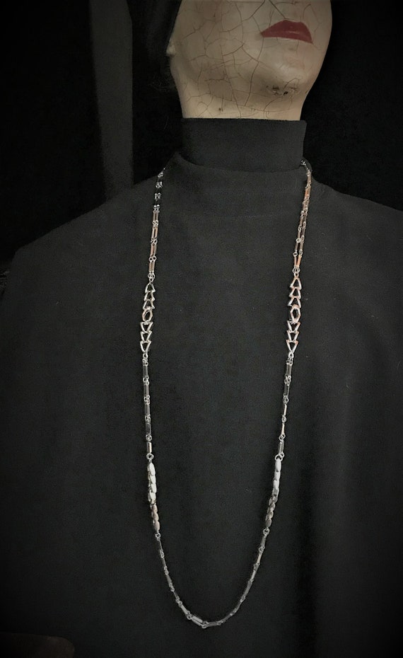 Vintage silver tone chain necklace/long silver ch… - image 2