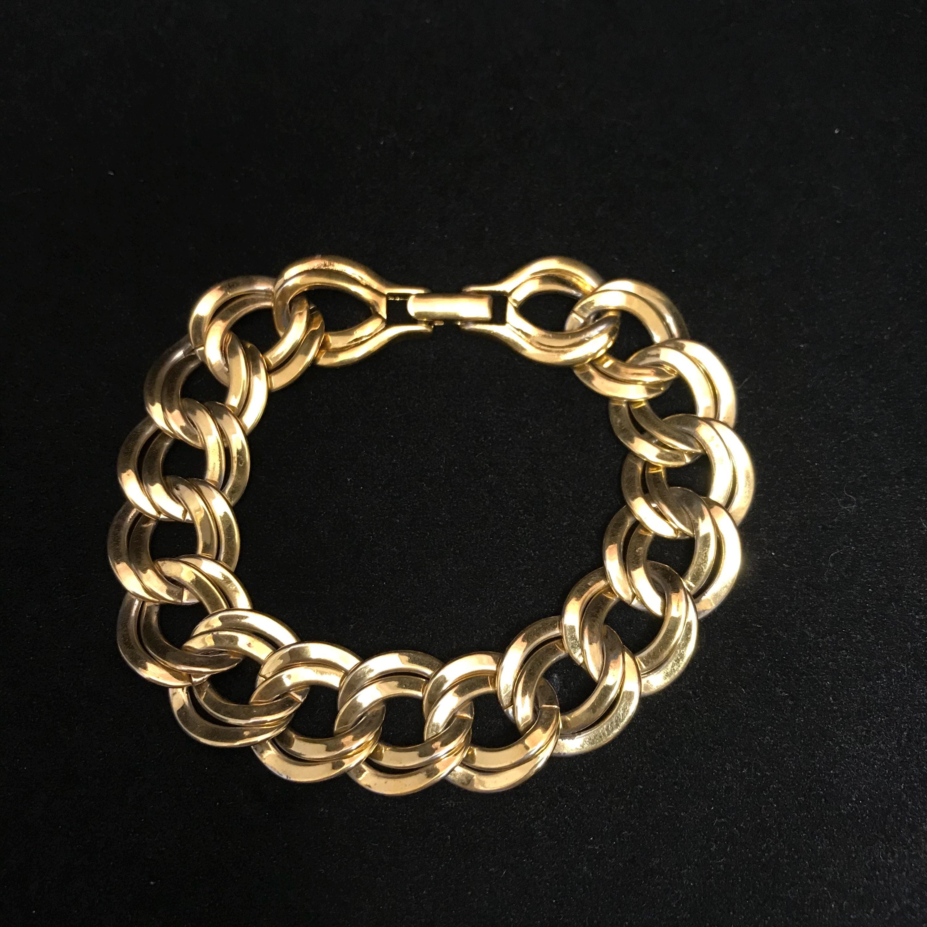 Vintage Monet Gold Plated Chain Bracelet: Wide Double Link 1950s