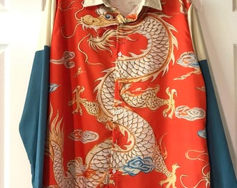 Blusa abotonada con diseño de dragón chino - talla XL