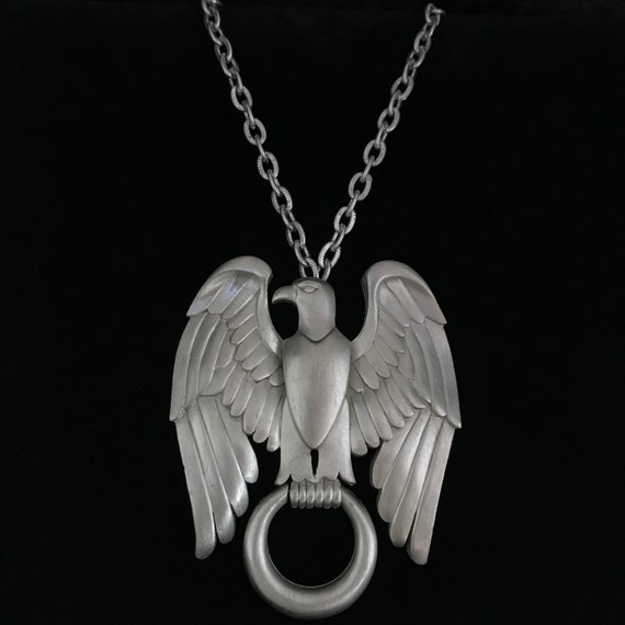 Large vintage silver eagle necklace//large Victor… - image 1