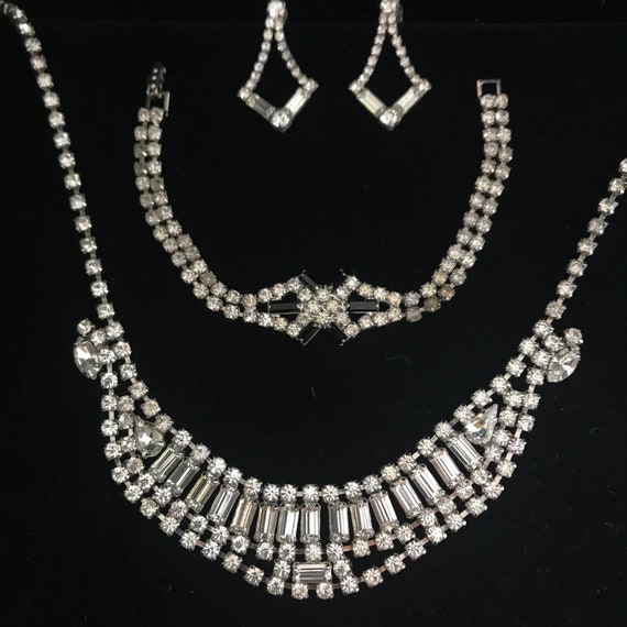 Art Deco rhinestone jewelry set//vintage rhineston