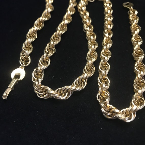 Vintage thick gold plated rope chain//26" antiq… Gem