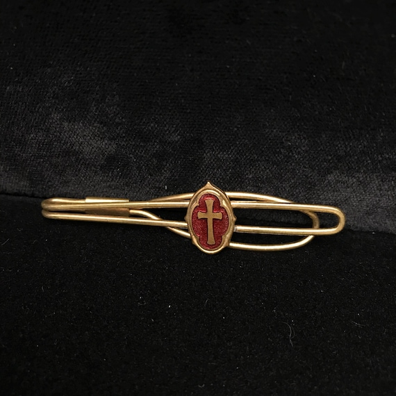 Vintage Red Enamel Cross Tie Clip Gothic Victorian Style