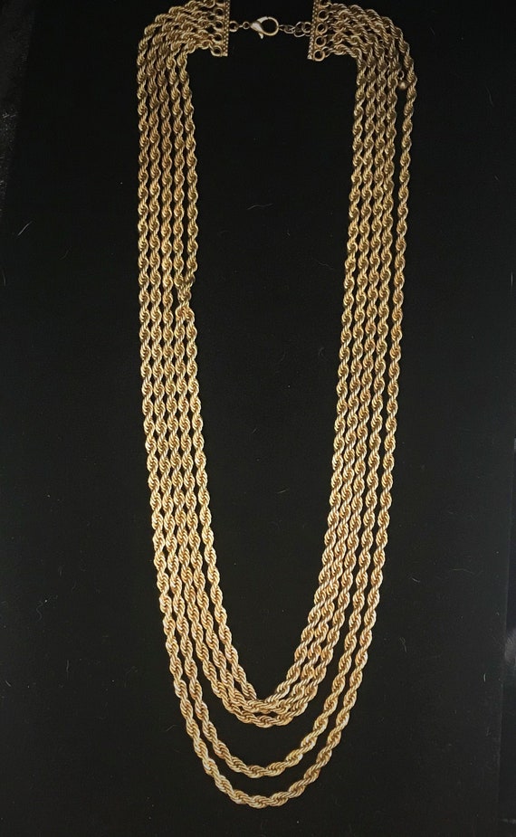 Vintage multi-strand antiqued gold chain necklace/