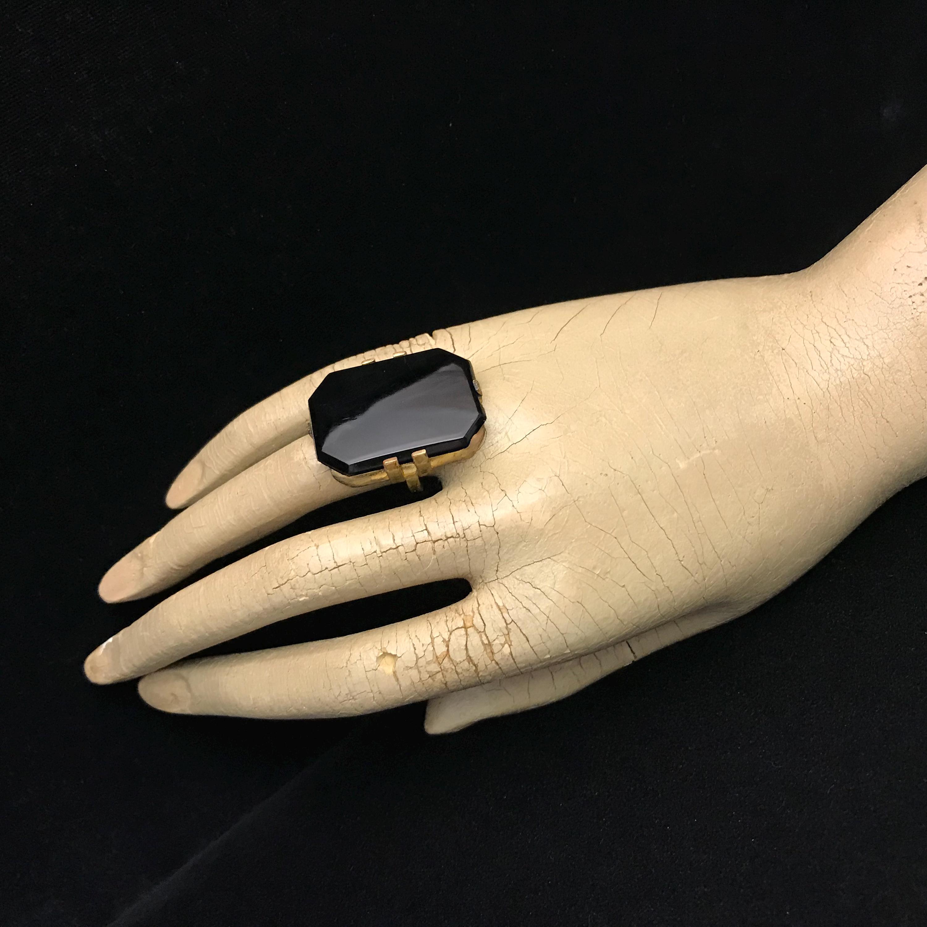 SMALL SIZE 5 -Flapper ring// faux onyx brass cocktail ring//Art Deco ring//30s large statement ring//30s cocktail ring//vintage black paste