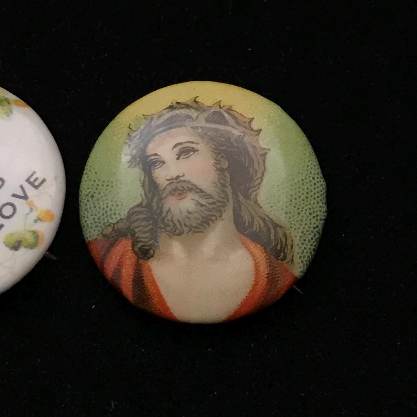 Not Religious Pin Vintage Religious Pin Pair//celluloid Pin Back//celluloid Over Tin ...