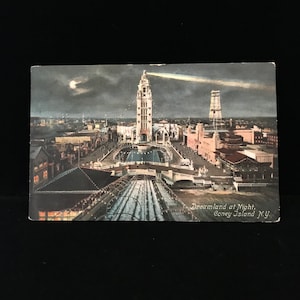 carte postale vintage Dreamland vers 1908//carte postale Dreamland la nuit/carte postale vintage de Coney Island, ancienne carte postale Dreamland, vintage Coney Island