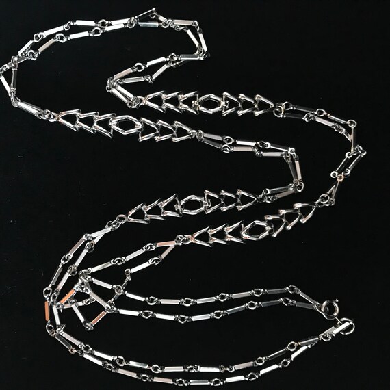 Vintage silver tone chain necklace/long silver ch… - image 8