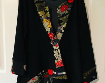Asian Inspired Black Crepe Jacket/Top, XL
