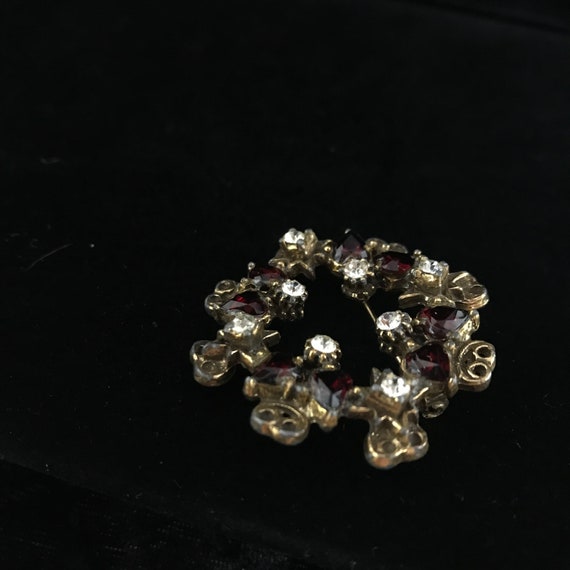 Vintage Belle Epoque Ruby Red Rhinestone Brooch - image 4