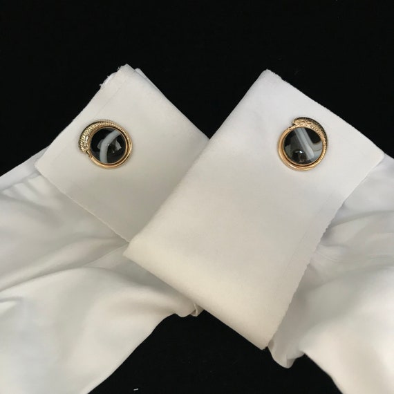 Gold with black & white agate dolphin cuff links/… - image 5
