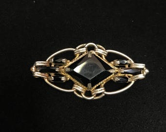 Art Nouveau Silvertone, Brass, Black Cut Paste Brooch, circa 1910