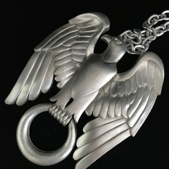 Large vintage silver eagle necklace//large Victor… - image 8