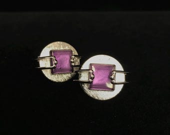Vintage Purple Cut Glass Cufflinks: Silver Plated Cocktail Jewelry