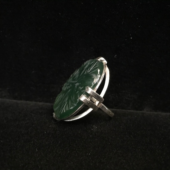 Vintage Art Deco green cut glass, sterling ring//… - image 3