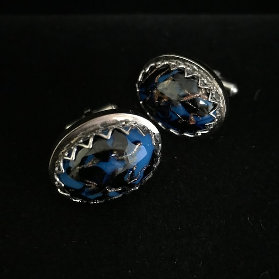 Large vintage cufflinks//large blue glass cufflink