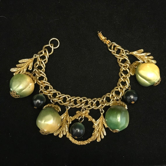 Vintage cocktail charm bracelet//faux green fruit… - image 1