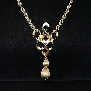 Vintage Gold Brutalist Pendant Necklace: 1960s Cocktail Jewelry