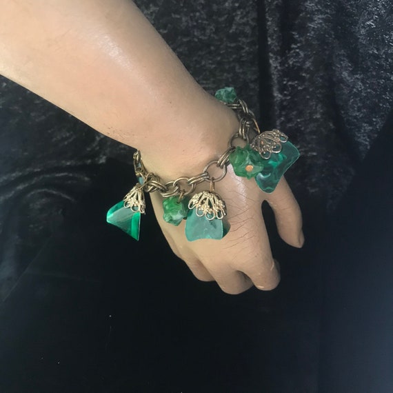 Vintage cocktail charm bracelet//faux malachite c… - image 4