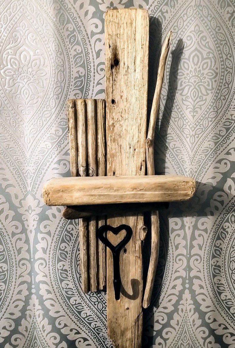 Driftwood Shelf With Cast Iron Heart Hook Chunky Rustic Etsy UK