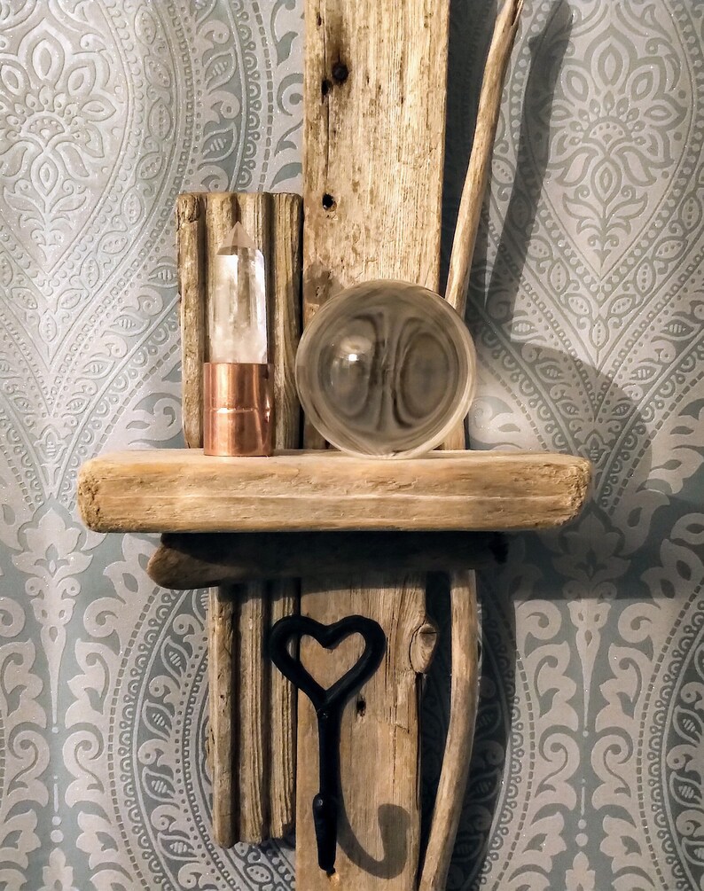 Driftwood Shelf With Cast Iron Heart Hook Chunky Rustic Etsy UK