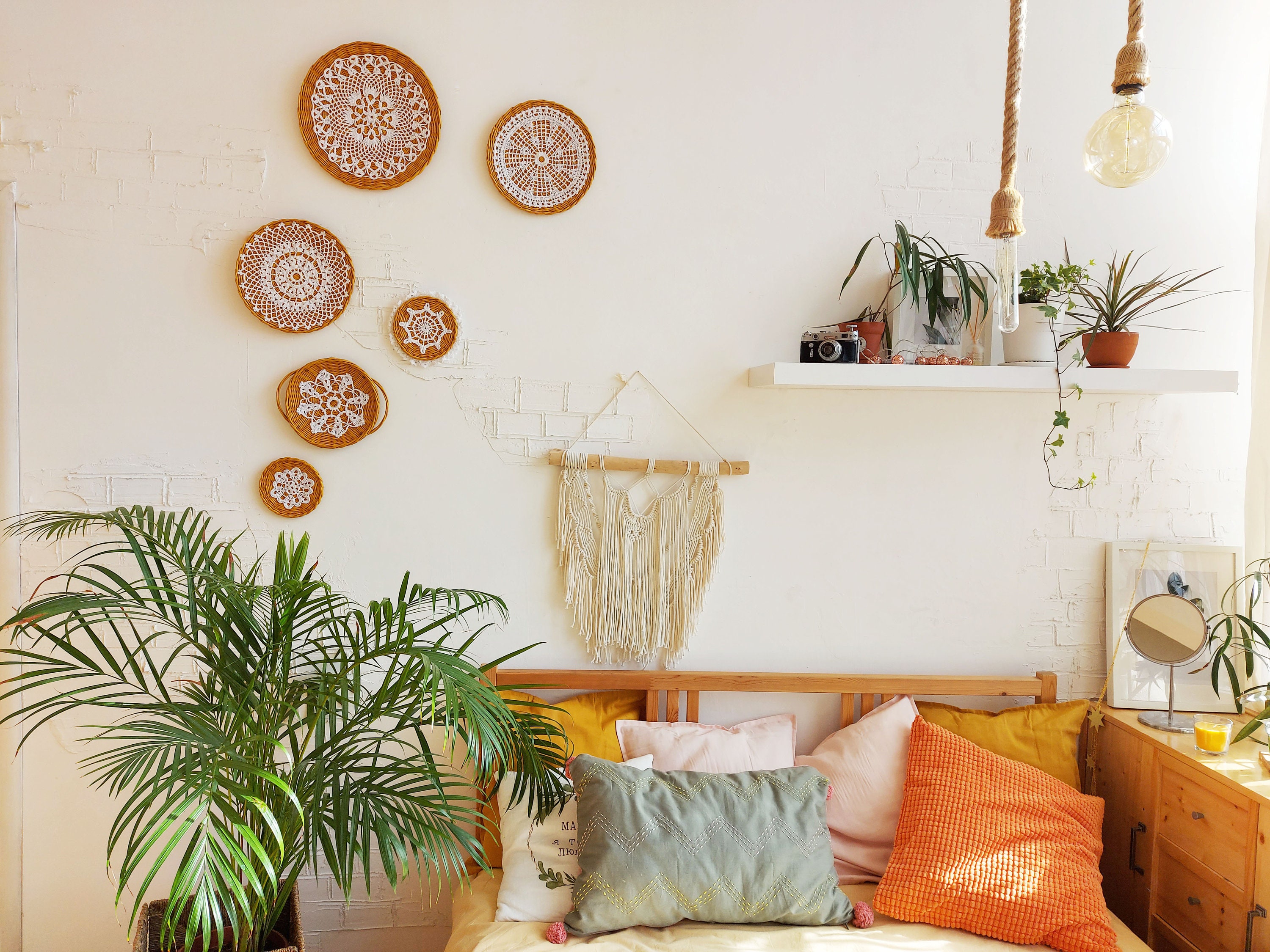 Wicker basket wall decor Wall decoration set Wicker wall Etsy