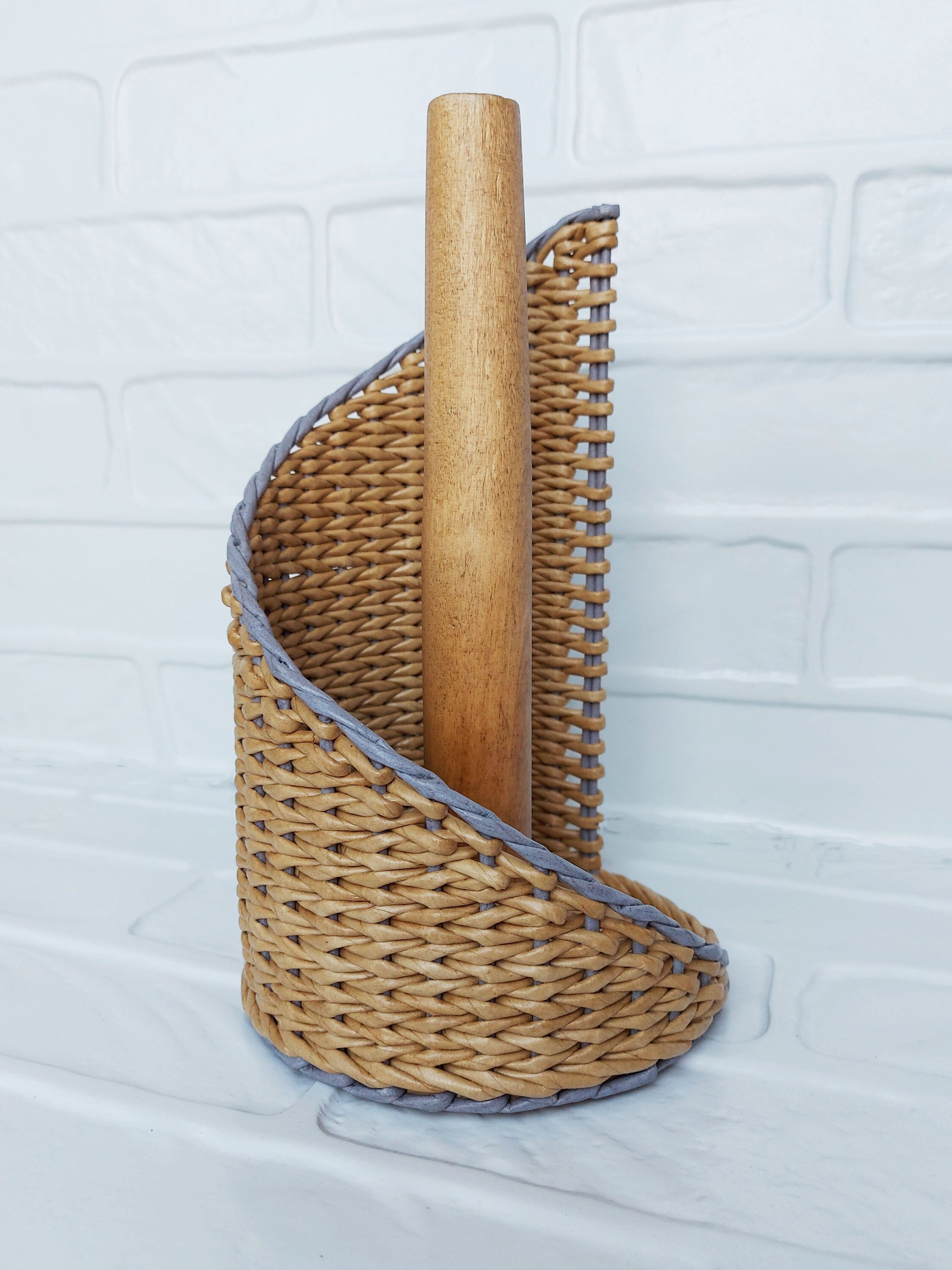 Boho paper towel holder standing Mud kitchen accessories Etsy