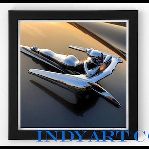 Classic Car Chrome Hood Ornament, Resting Woman, at sunset 10&quot; x 10&quot; Framed Giclee Print, Original Photo, Wall Art, Signed & Numbered of 200