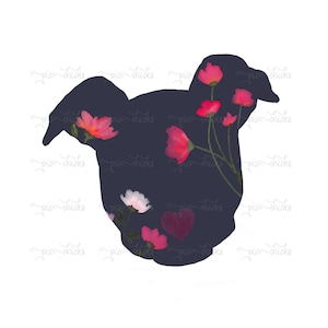 Pitbull Silhouette with Flowers, PNG, Sublimation Design, Clip Art