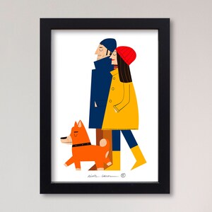 Illustration &quot;Take a Walk&quot; by Mikel Casal. Fine Art signed 14,8 x 21 cm reproduction