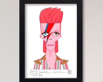 Illustration "David Bowie" by Mikel Casal. Fine Art signed 14,8 x 21 cm reproduction