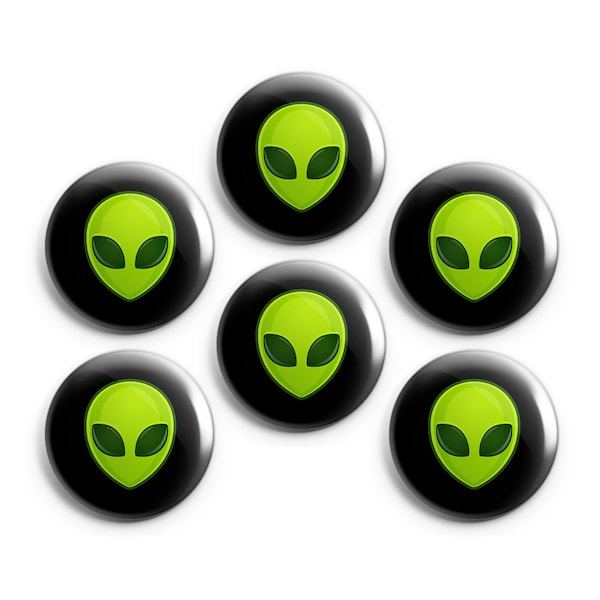 ALIEN FACE - Magnets / Pinback Buttons / Badges - 1 inch or 1.75 inch, Set of 6, Handmade, Mix and Match
