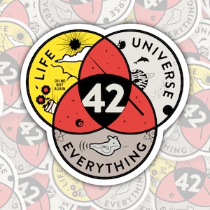 42 ~ The Answer to Life, the Universe, and Everything * STICKER OR MAGNET * Die-Cut | Vinyl | Decal | Waterproof | Weatherproof