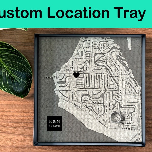 Linen tray gift for him - Linen Anniversary Gift for Husband - Fourth Anniversary - Linen Tray With The Map of Your Special Location