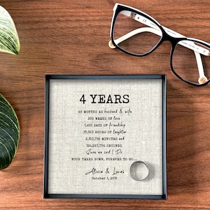 Personalized Linen Anniversary Idea | 4 Year Anniversary Gift for Couples | 4 Year Anniversary Countdown Catchall Tray