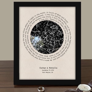 Cotton Glowing Star Map-Jubiläumsgeschenk • Geschenke zum 2. Jahrestag für die Frau mit Nachthimmelkarte nach Datum. Personalisierte Sternbildkarte