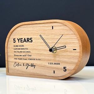 5th Anniversary Gift for Him and Her . Personalized Natural Wood Desk Clock . Wood Anniversary . 5 Years Wedding Anniversary Countdown
