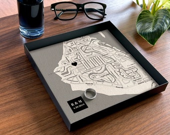 2 Year Anniversary Gift for Him - Cotton Anniversary Gift For Husband - Custom Tray with the map of a city and a significant location