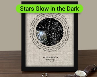 12th Linen Anniversary Gifts for Him - 12 Year Anniversary Gift for Him - Custom Linen Anniversary wall art - GLOW in the DARK star map