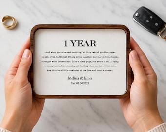 1 Year Anniversary Gifts for Men • Custom Catchall Tray for Paper Anniversary • Paper in Walnut Tray with Initials, Date, Vows, Song Lyrics