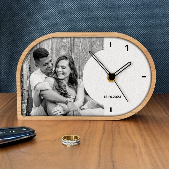Paper Anniversary Gift Desk Clock, 1st Anniversary Ideas, 1 Year Wedding Gift for Him, Photo Desk Clock for Office