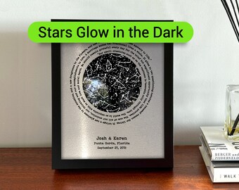 25 Year Anniversary Gift for Husband - Silver Wall Art Star Map for Him and Her - 25th Wedding Anniversary Idea - Stars GLOW in DARK