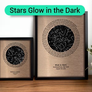 Personalized Bronze Anniversary Gift for Him and Her, 8th Anniversary Gift Idea, Glow in the Dark Star Map Based on the Date and Location