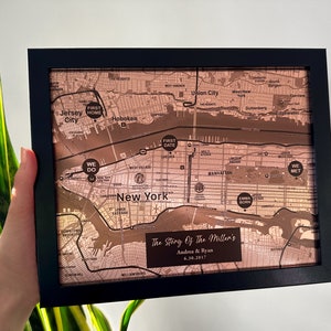 Kupfer-Hochzeitsgeschenk für Ihn - Kupferkarte Wandkunst mit Pins an den besonderen Orten - ein perfektes Andenken für Ihre Familiengeschichte