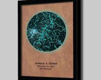 Leather Anniversary Gift For Him - Third Anniversary Gift For Him - Three Year Anniversary Gift For Husband - Stars GLOW in the DARK